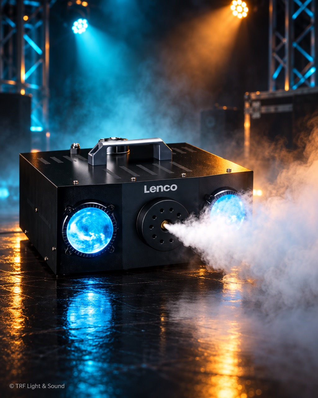 Nebelmaschine mit blauem Lichtspiel und Nebeleffekt
